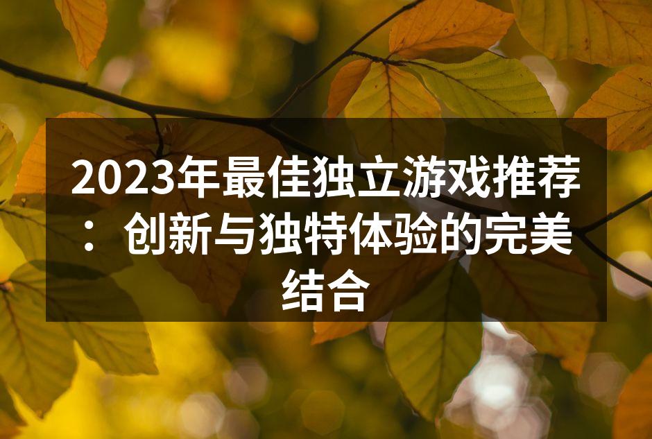 2023年最佳独立游戏推荐:创新与独特体